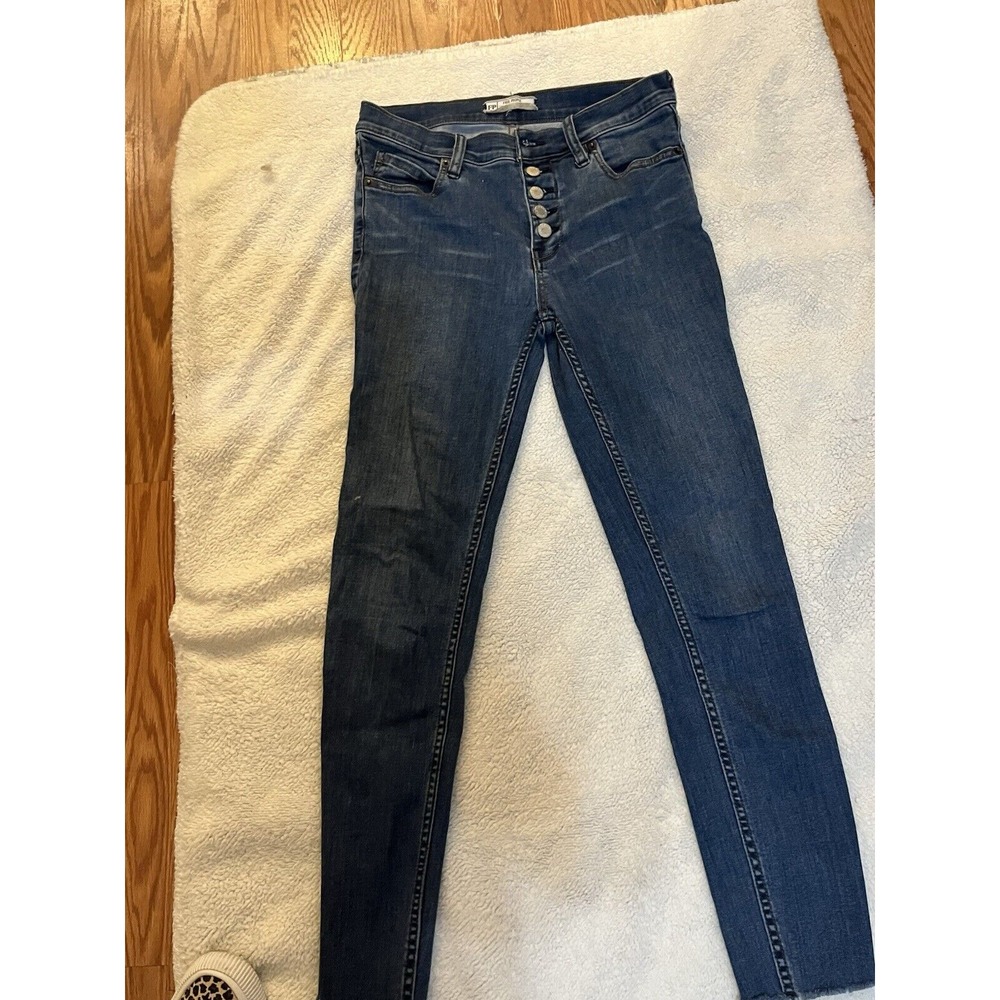 Free People Women Jeans Size 27 Medium Blue Skinny Slim Button Fly Stretch Denim